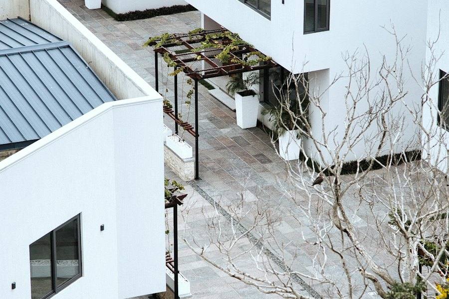 Modern white apartment buildings